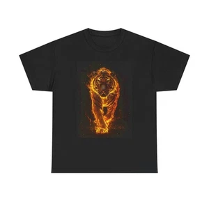 Tiger Running Grafik T-Shirt On Fire Tiere Unisex Heavy Cotton Tee - Bild 1 von 5