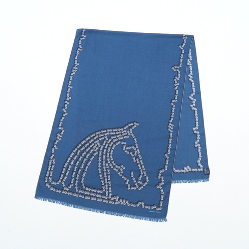 HERMÈS HERMES Cheval Dechaine Stalla Cavallo Catena Misto Cashmere Grande Sciarpa Lunga Sha...