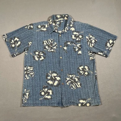 Винтажная мужская рубашка Billabong большой синий гавайский цветочный узор на пуговицах сделано в США - Изображение 1 из 4