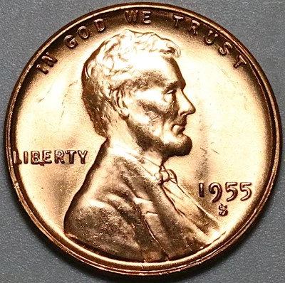 1955-S Lincoln Cent Die Chips Mint Errors RED BU United States Coin (25070505R) - Image 1 of 2