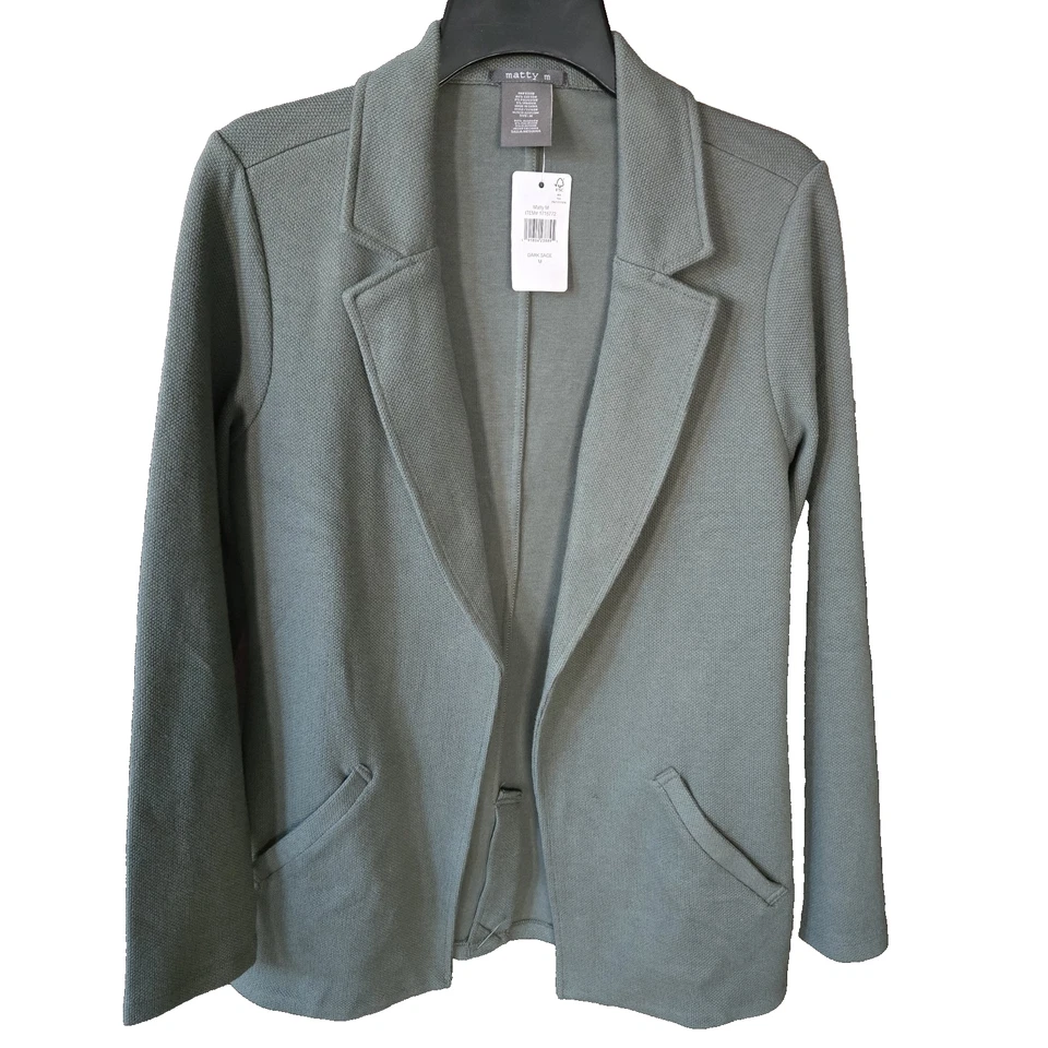 NWT Matty M The Knit Boyfriend Blazer Womens Size M Dark Sage Casual Office Work - Image 1 of 4