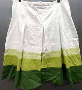 Talbots Woman Skirt 16W Green White Pleated Cotton Stretch Coastal Preppy Boho - Picture 1 of 6