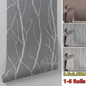 1-6x 9.5M Luxury 3D Embossed Metallic Tree Branches Non-Woven Fabric WallPapers - Picture 1 of 20