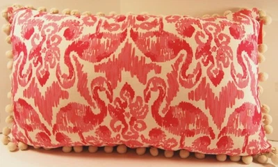 LILLY PULITZER POTTERY BARN KIDS FLAMINGO PINK WHITE GOLD POM POMS 12x20 LUMBAR - Image 1 of 3