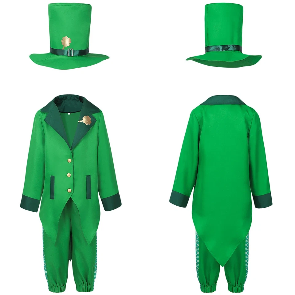 Ирландский лепрекон мальчик костюм комплект День Святого Патрика Хэллоуин шляпа пальто брюки - Изображение 1 из 4