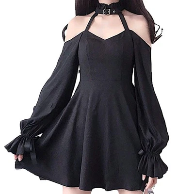 ZZEQYG Womens Gothic Lolita Dress Black Vampire Witch Off Shoulder Mini Dress... - Image 1 of 4