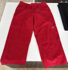 Dickies Mens 38x32 Double Knee Wide Leg Mechanic Pants Red Big Man Work - Picture 1 of 13