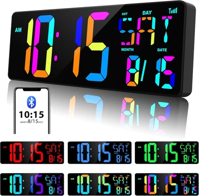 Large Digital Wall Clock Bluetooth Sync, 17.2" RGB Color Changing Digital Clock  - Image 1 of 4
