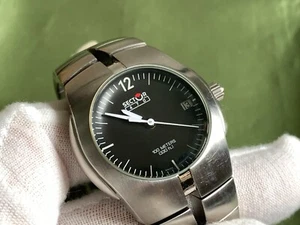 Swiss Sector Date Black Dial Silver s/s 10 Atm Medium size Men's Quartz Watch - Picture 1 of 17