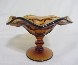 Plato de compota pedestal provincial de vidrio imperial vintage miel ámbar borde con volantes - Imagen 1 de 5
