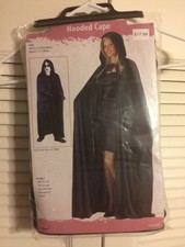 Black Hooded Cape Witch Vampire Cloak Gothic Halloween Costume Adult One Sz 68"