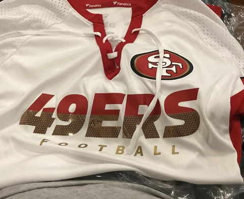 NWT San Francisco 49ers Womens Lace Up V Neck  Jersey NFL New With Tags Sm J30 Cover