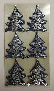 Pegatinas - Árboles de Navidad en plata sobre azul - Imagen 1 de 1