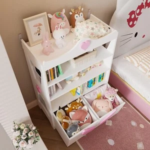 Kids Bookcase 4-Tier Toy Storage Toy Storage Cabinet Display Stand for Bedroom - Picture 1 of 7