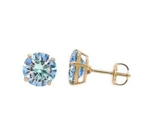 14K Gold GRA Certified D-VVS1 Round Colored Moissanite Screw Back Studs Earrings - Picture 1 of 29