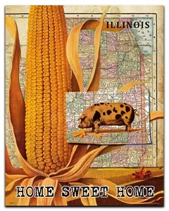 Impresión artística de mapa del estado de Illinois de colección maíz cerdo granjero criador decoración de pared regalo - Imagen 1 de 1