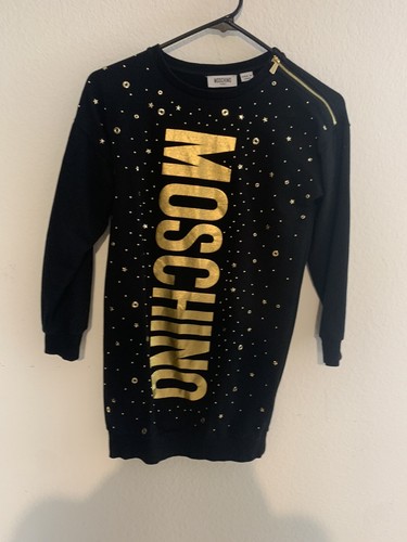 Abito maglione designer Moschino adolescente nero e oro taglia bambini 10 