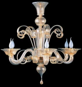 Lampadario veneziano in Vetro di Murano con oro 24 Fatto in Italia 6 Led nuovo - Picture 1 of 10