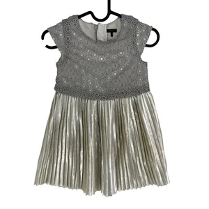 IKKS Girls Silver Embroidered Flared Sleeveless Dress Size 6 Years - Picture 1 of 10
