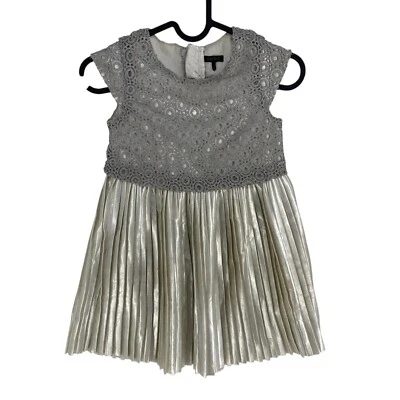 IKKS Filles Argent Brodé Évasé Robe sans Manches Taille 6 Ans - Photo 1/4