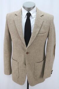 vintage mens brown TWEED BLAZER jacket sport suit coat elbow patches 38 39 40 R