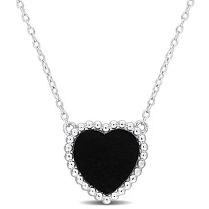 Amour Sterling Silver 5 CT TGW Heart Shape Black Agate Halo Necklace - 17 in - Picture 1 of 6