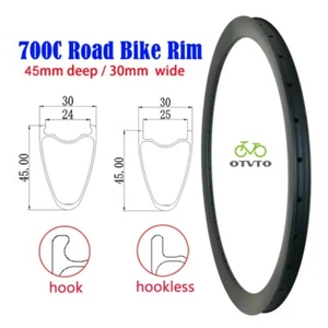 700c Gravel Bicycle Carbon Rim 45mm Depth 30mm Out Width 24mm 25mm Inner Wide - Picture 1 of 12