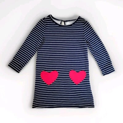 Antiguo Vestido Sudadera Azul Marino Niña 5T Azul Marino Rayas Rojo Corazón Bolsillos San Valentín  Foto 1 de 4