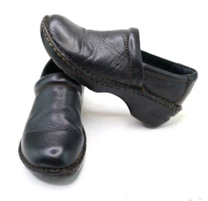 Born BOC Peggy Black Leather Wedge Nursing Clogs Slip On Shoes Size 8M Comfort - Picture 1 of 12