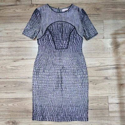 Matthew Williamson Purple Black Textured Panel Fitted Pencil Dress Pockets • 8 - Image 1 of 4