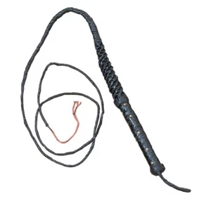 Indiana Jones Leather Bullwhip 8 Feet Herding Black Brass Lightweight - Picture 1 of 3