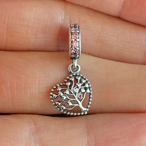 NEW Genuine Pandora Charm 796592CZSMX Tree of Love Hanging Silver Pink 925 ALE - Picture 1 of 7
