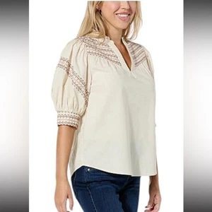 Democracy Women's Embroidered Puff-Sleeve Top Cream Multi - Medium - Picture 1 of 1