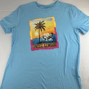 Under Armour Boys Large Blue Palm Tree Short Sleeve Loose Fit New 757 - Picture 1 of 7