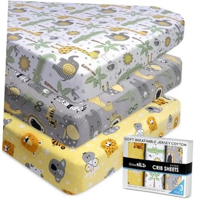 Sábanas ajustables para cuna náutica (paquete de 3) por - Jersey tejido algodón animales de safari Foto 1 de 4