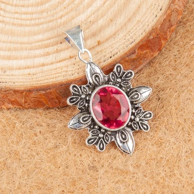 Colgante de joyería de plata de ley 925 hecha a mano con piedras preciosas de turmalina rosa regalo para Foto 1 de 3