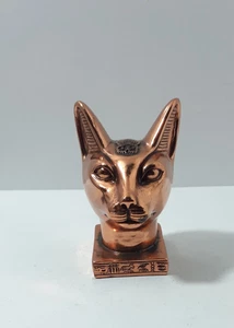Egyptian Goddess Bastet Cat Head Copper-Toned Bust Sculpture Statuette 3" Tall - Bild 1 von 12