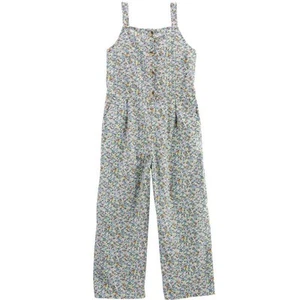 Osh Kosh Ditsy Floral Print Buttoned Jumpsuit Wide Leg Girls 7 / 7A Linen Cotton - Picture 1 of 11