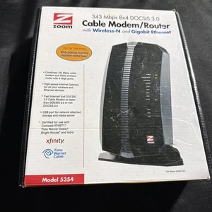 ZOOM 5354 343Mbps 8x4 DOCSIS 3.0 Cable Modem Router Wireless-N Gigabit Ethernet - Picture 1 of 4