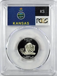 ✅ 2005-S Kansas 90% SILVER Washington Quarter ~ PCGS PR69DCAM State Flag Label - Picture 1 of 2