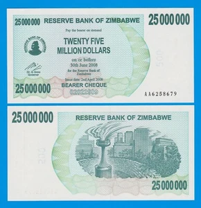 Simbabwe 25 Millionen Dollar P 56 2008 UNC 25.000.000 - Bild 1 von 1