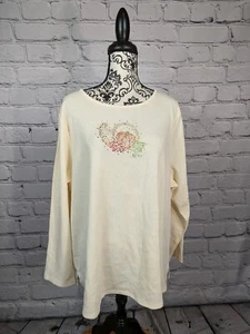 Quacker Factory women's long sleeve beaded front stretch knit top sz 2x BBIN - Picture 1 of 9