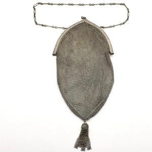 Antique Bliss German Silver Mesh Chatelaine Ladies Purse Handbag Blue Stones - Picture 1 of 4