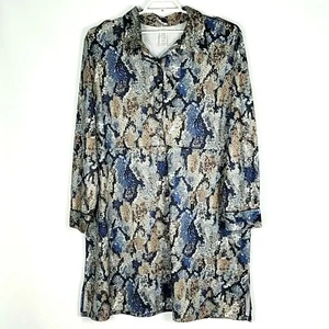 Women Sz 3X Reptile Print Shift Dress Collar L/S Career Office Pullover Knee - Picture 1 of 8