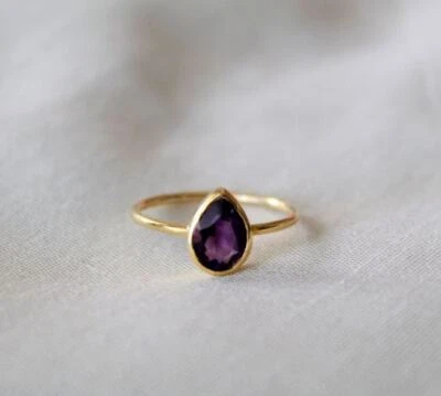 Natural Amethyst Pear Cut Ring Handmade 925 Sterling Silver Ring, Gift Ring - Image 1 of 4