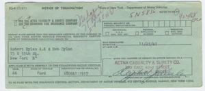 Dylan, Bob. (b. 1941): NY State DMV Notice of Termination Mustang Convertible - Picture 1 of 2