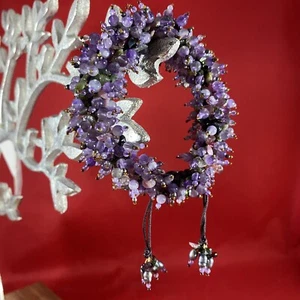 Unique Sajen Amethyst Pearl Fluorite Beaded Bracelet Sterling Tag Signed Sajen - Picture 1 of 4