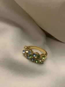 Joan Rivers Flower Crystal band ring goldtone Blue green stones - Picture 1 of 6