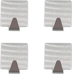 4X SELF ADHESIVE HOOKS WALL DOOR KITCHEN BATH HOLDER STEEL STRONG STICKY SQUARE - Picture 1 of 7