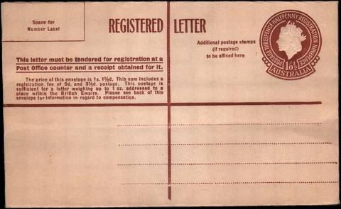 Australia H&G #C40a unused registered letter envelope Cover